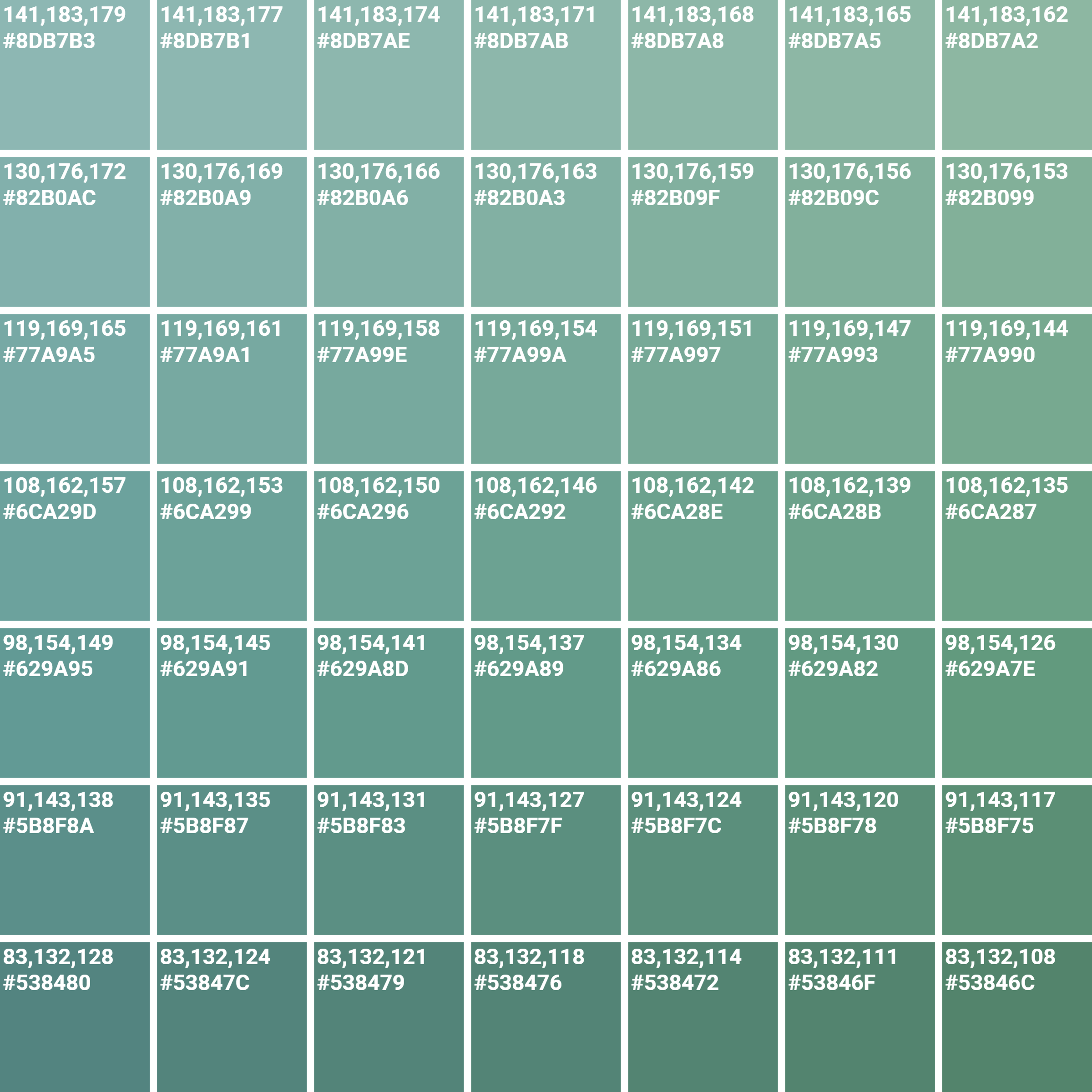 Sofa Green Colour Chart