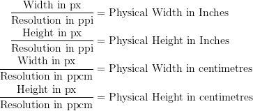 Physical image size equations
