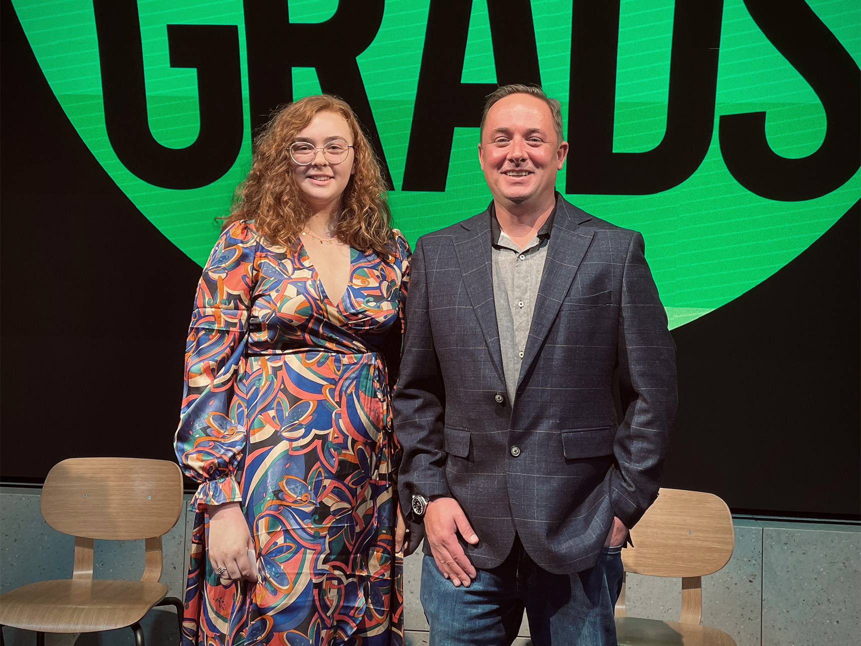 Green Grad Sarah Thorley with Prinfab director Oliver Mustoe-Playfair