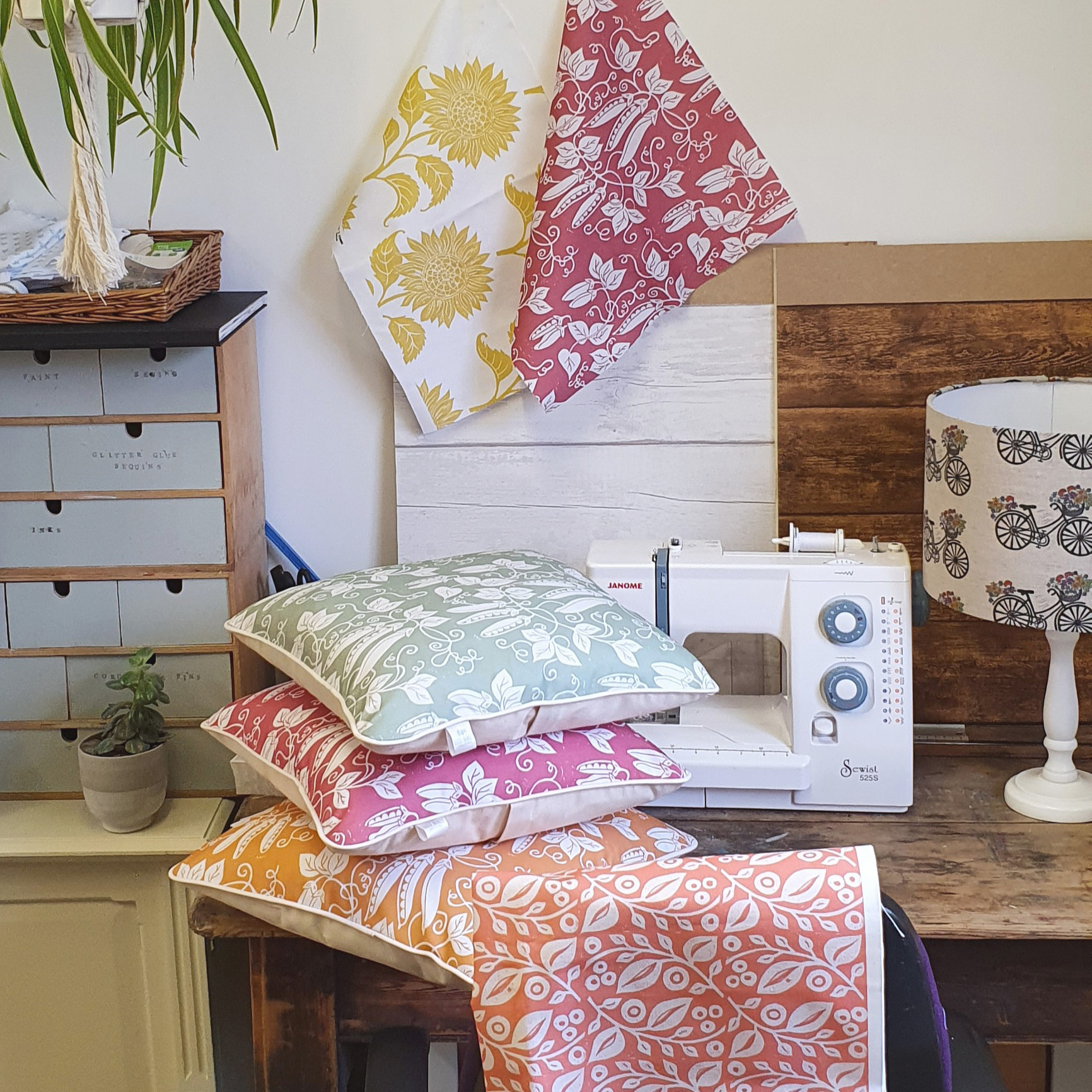 Sewing machine and fabric products by LIzzie Mabley