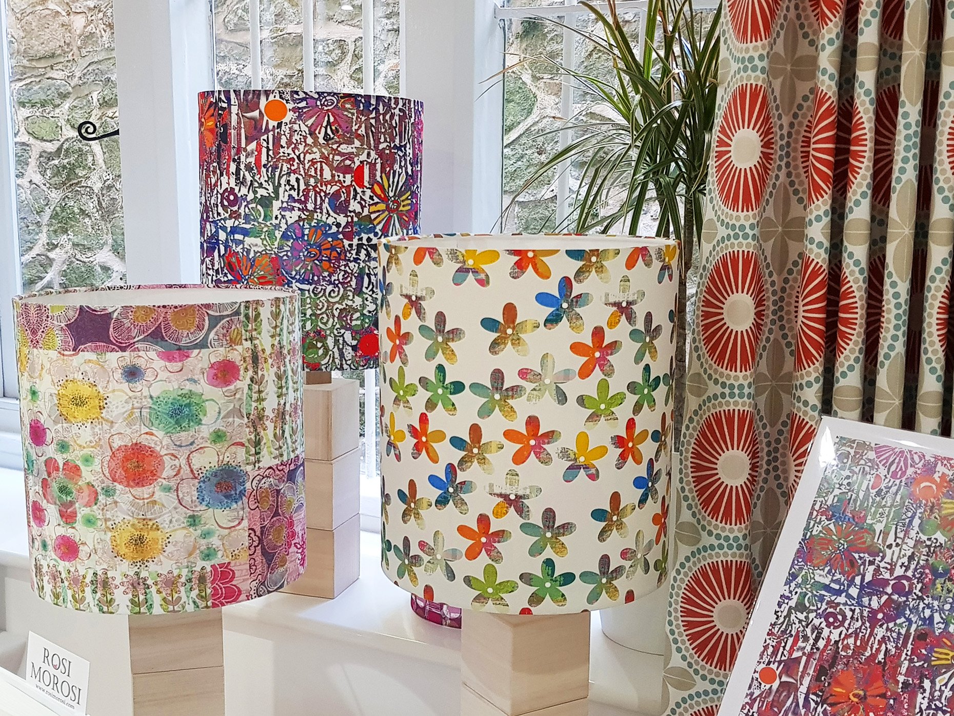 Lampshades, curtains and prints created by Claire Morosi for Rosimorosi