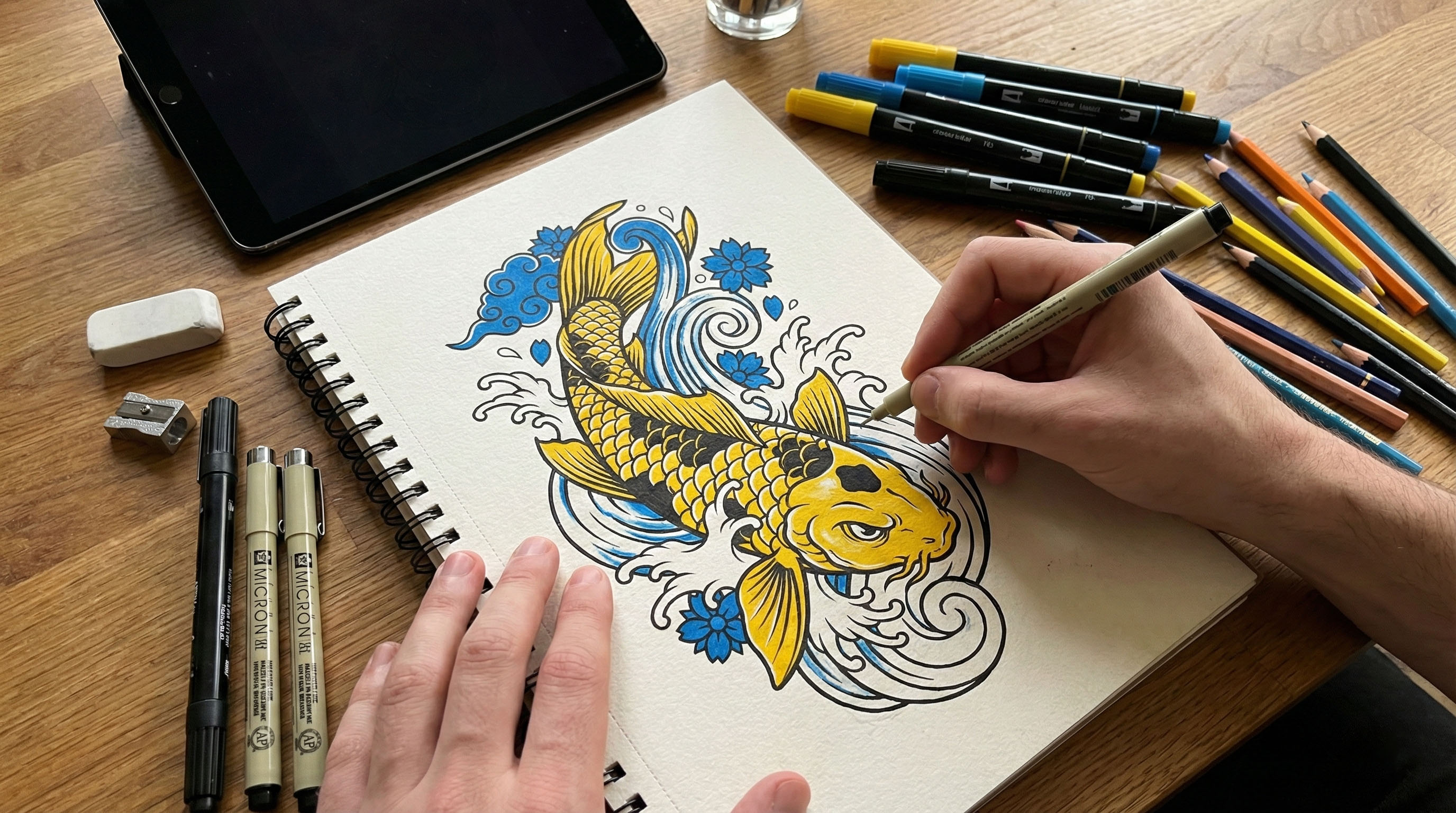 Someone drawing a DTF print artwork