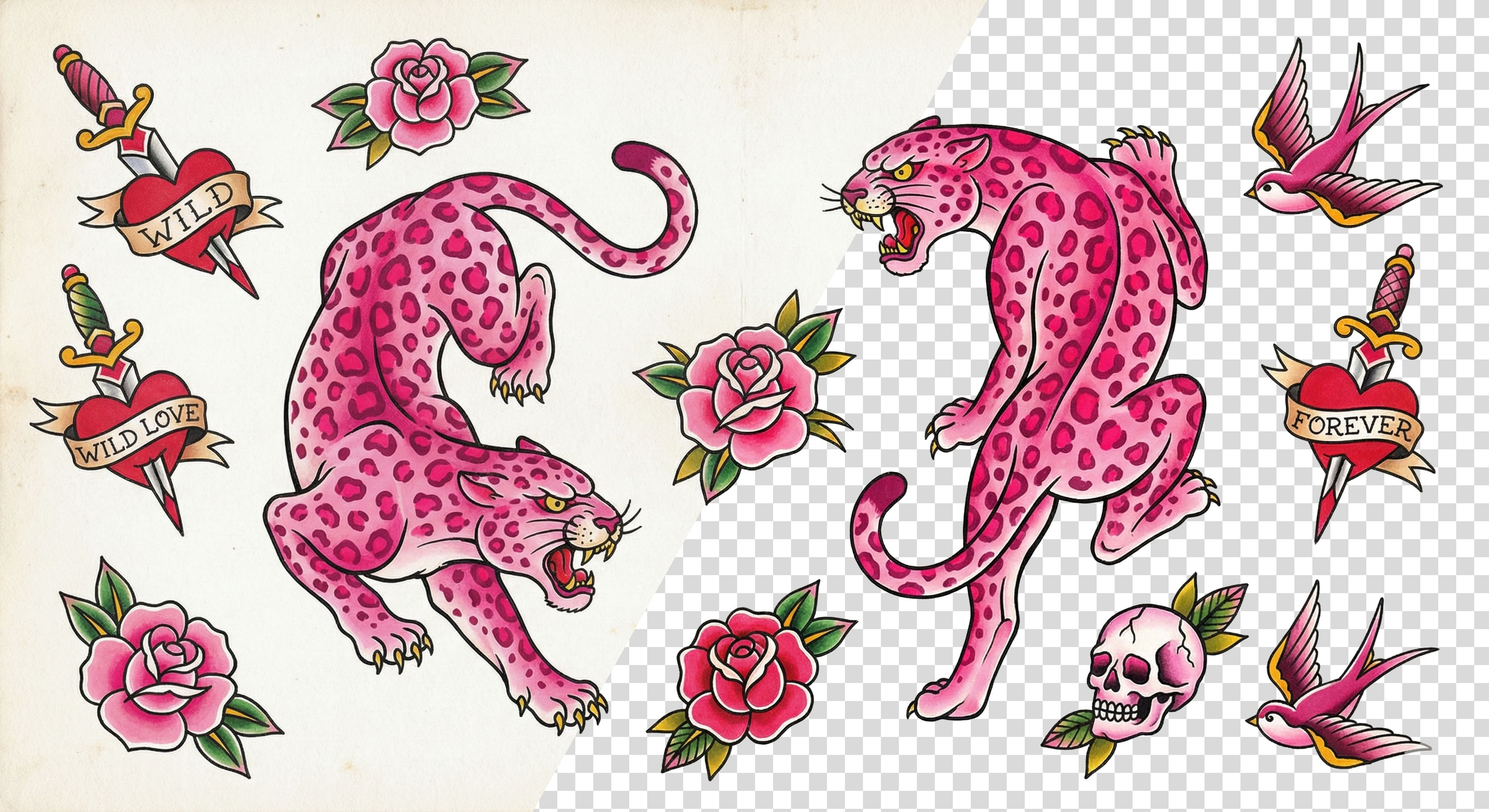 Tattoo flash sheet artwork prepared digitally and ready for print