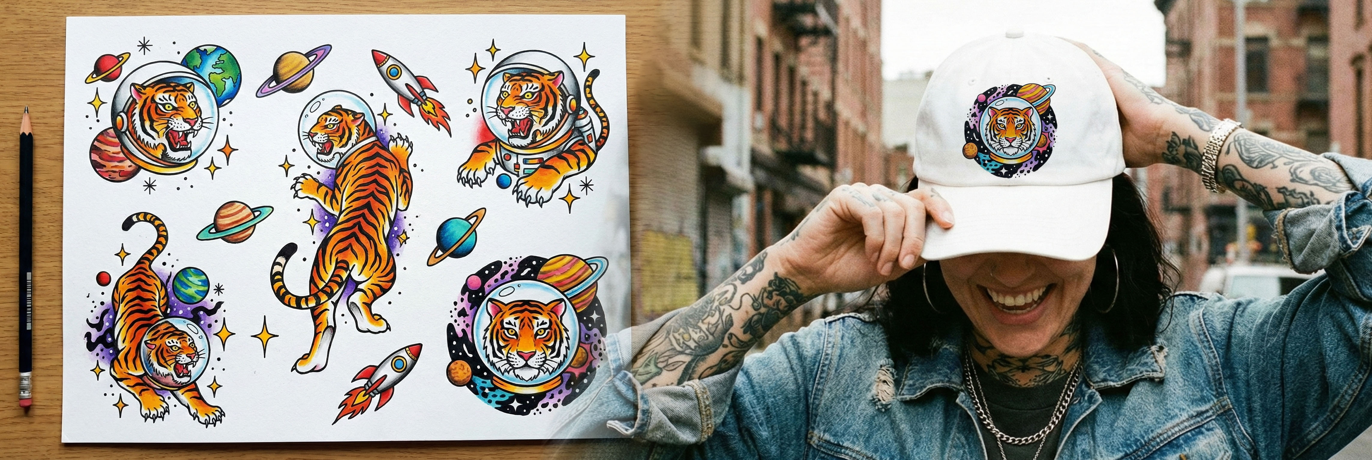 Tattoo artist turning original artwork into printed merchandise using Direct to Film transfers